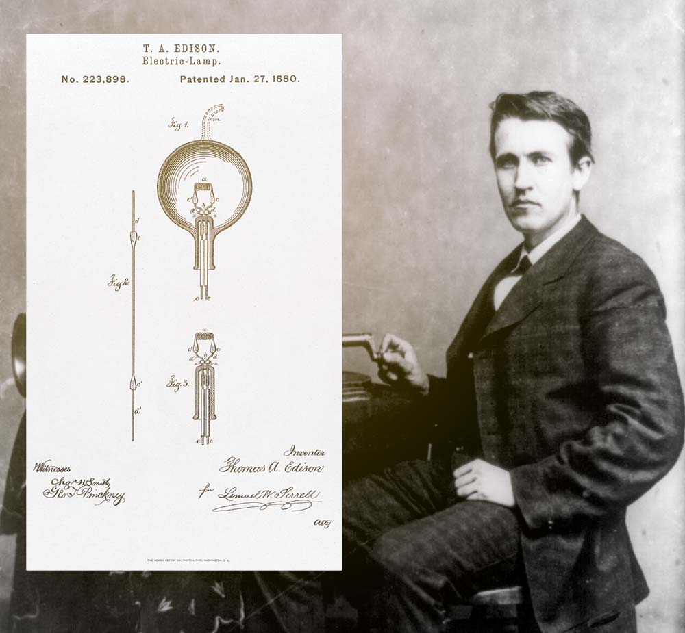 Edison 1878, och hans patent på glödlampan 1880