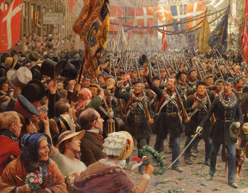 Skandinavismen representerad i historiemålningen: Soldaternas hemkomst till Köpenhamn, 1849